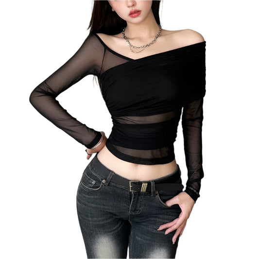 See Through Black Crop Tops