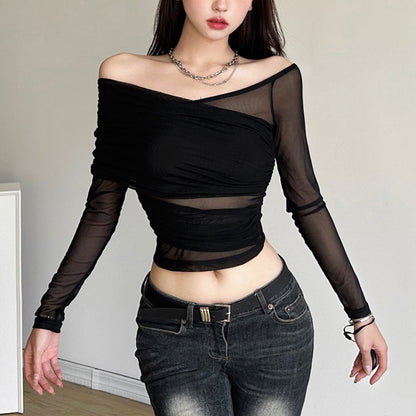 See Through Black Crop Tops