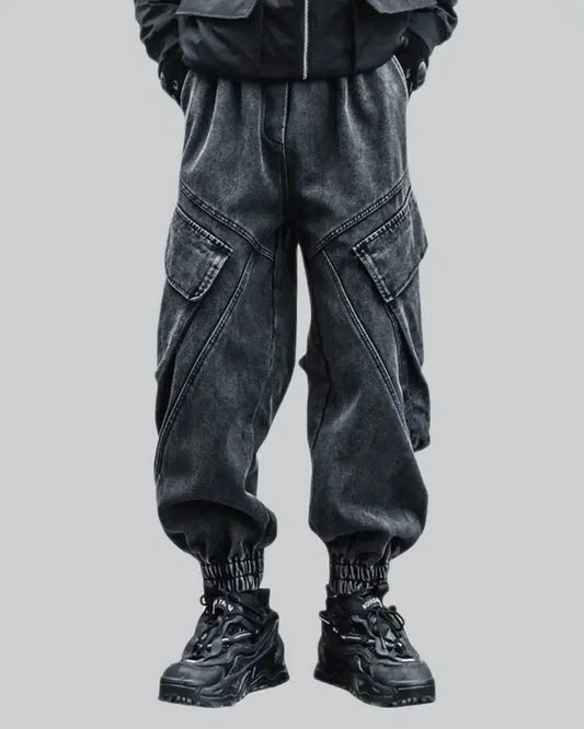 Black Denim Cargo Pants