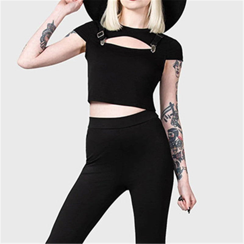 Short Sleeve Crop Black Tops