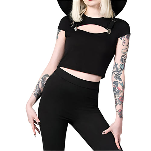 Short Sleeve Crop Black Tops