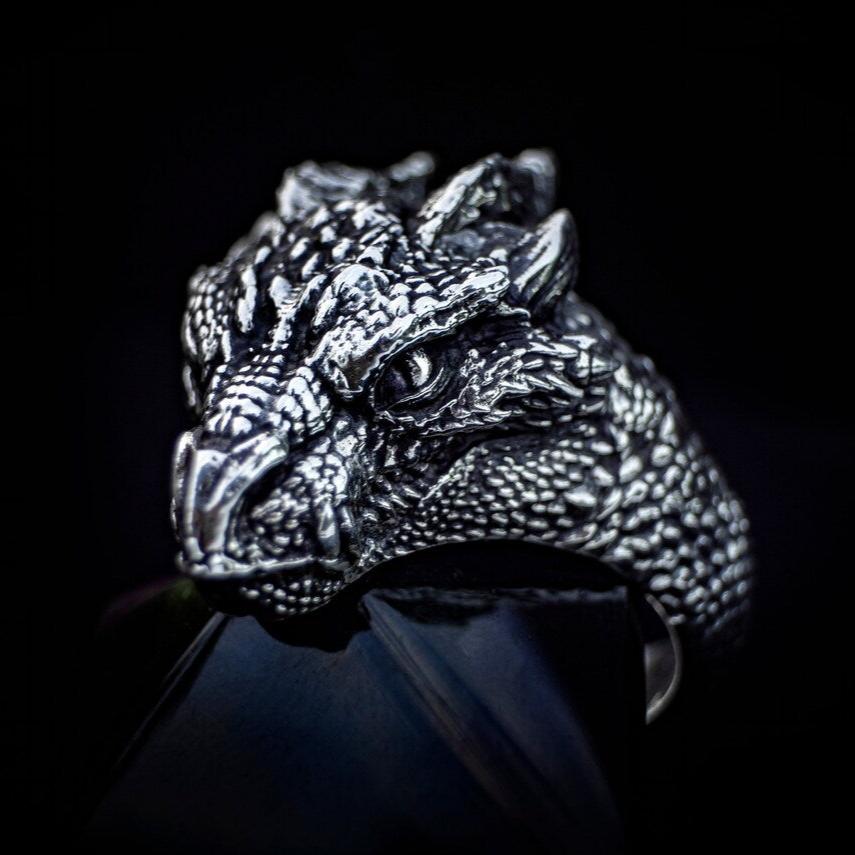 Silver Dragon Head Ring