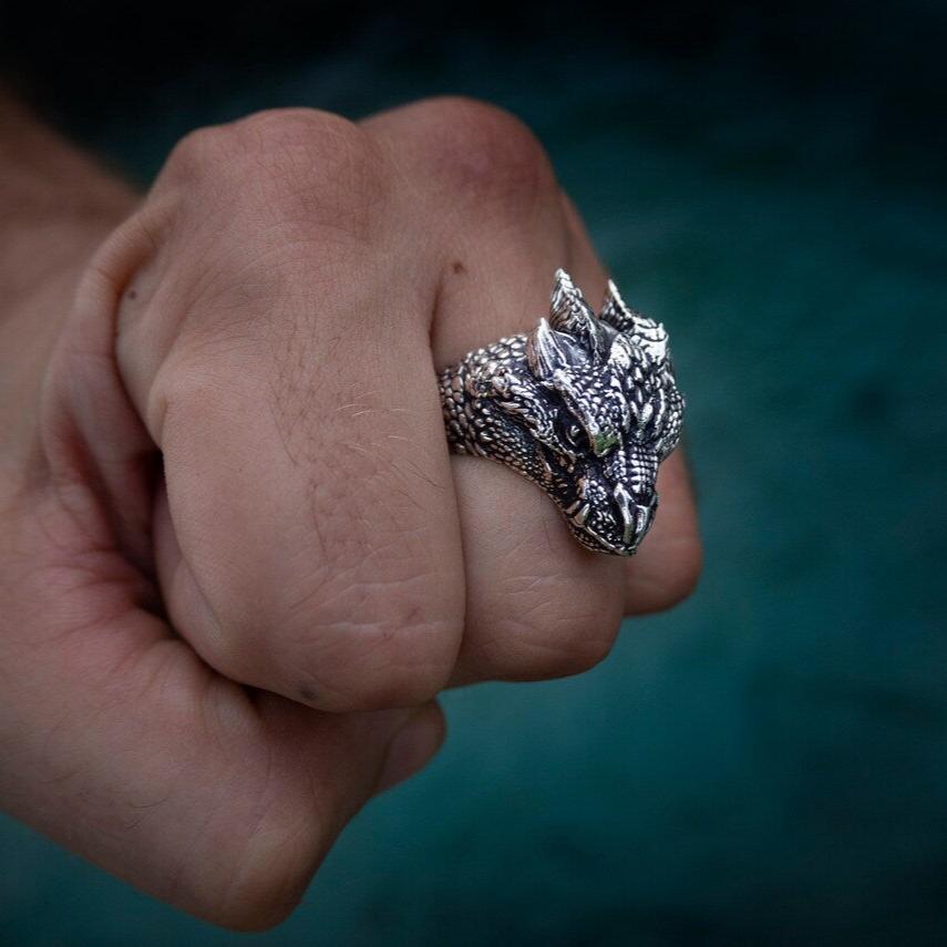 Silver Dragon Head Ring