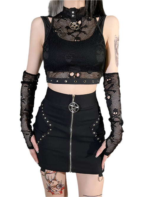 Skull Fishnet Black Top