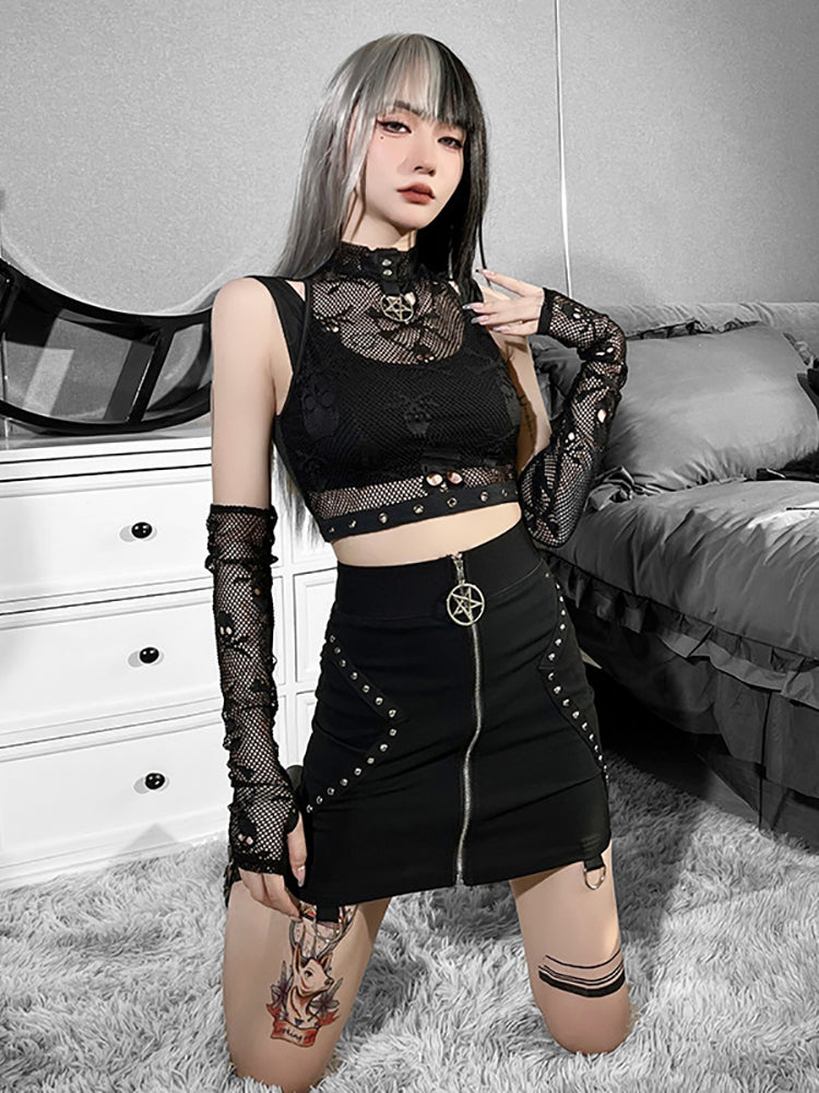 Skull Fishnet Black Top