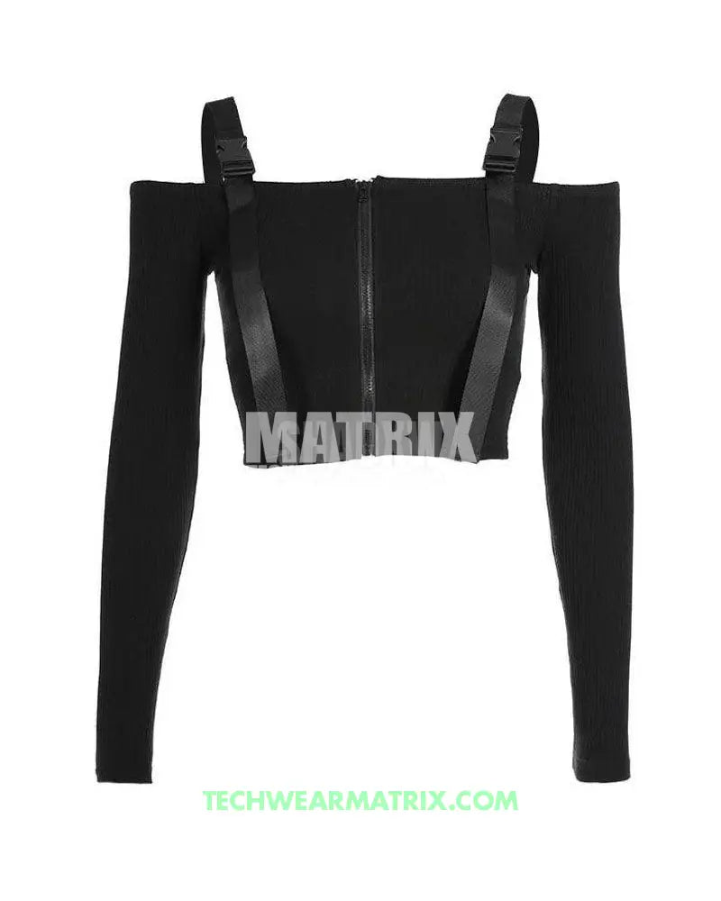 Beautiful In Black Buckle Zipper Top - Techwear Outfits