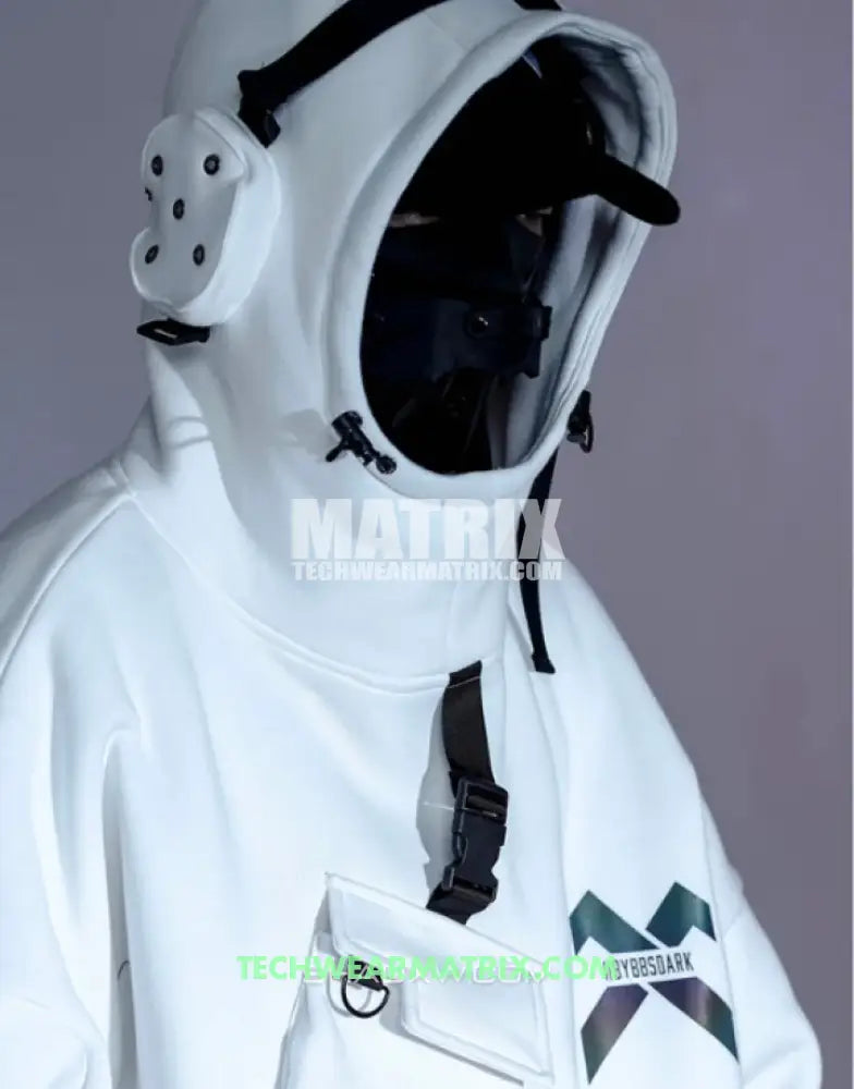 White techwear hoodie