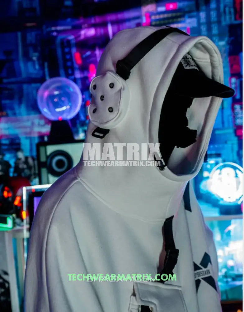 White techwear hoodie