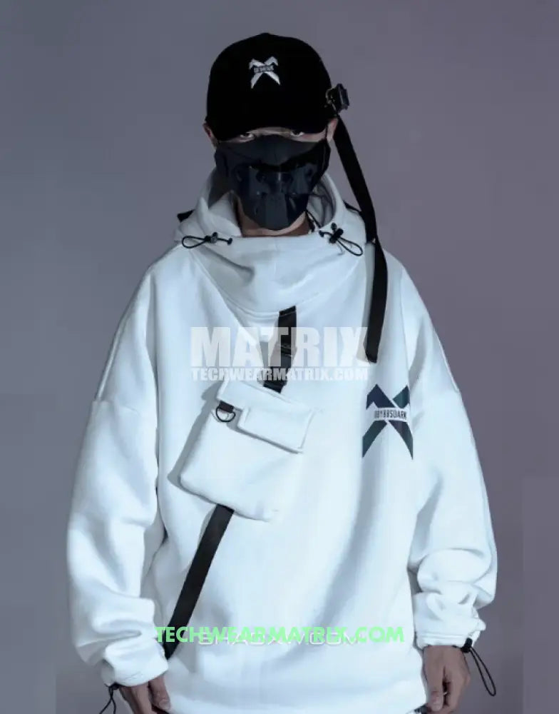 White techwear hoodie