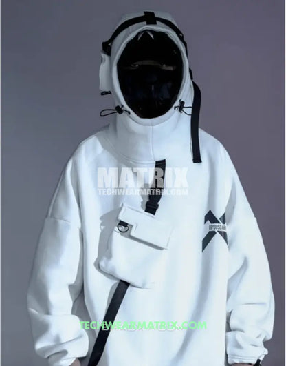 White techwear hoodie