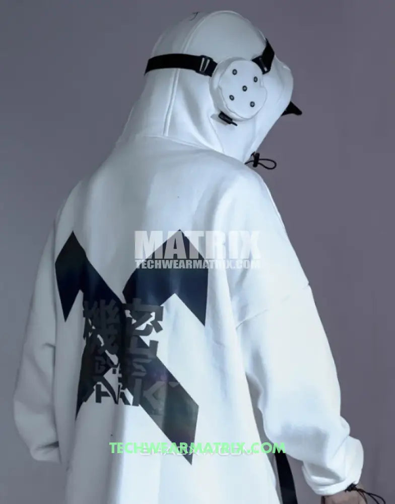 White techwear hoodie