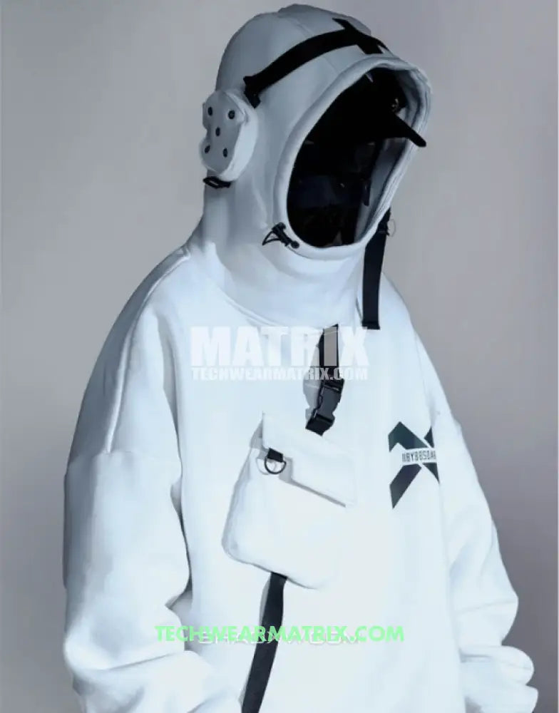 White techwear hoodie