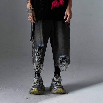 Washed Denim Cyberpunk Pants