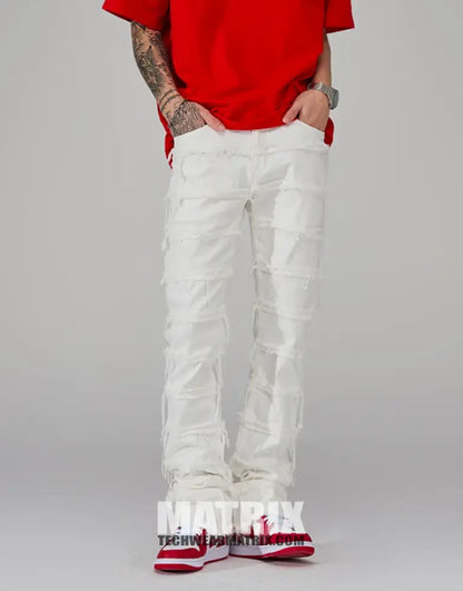 White Stacked Jeans Mens