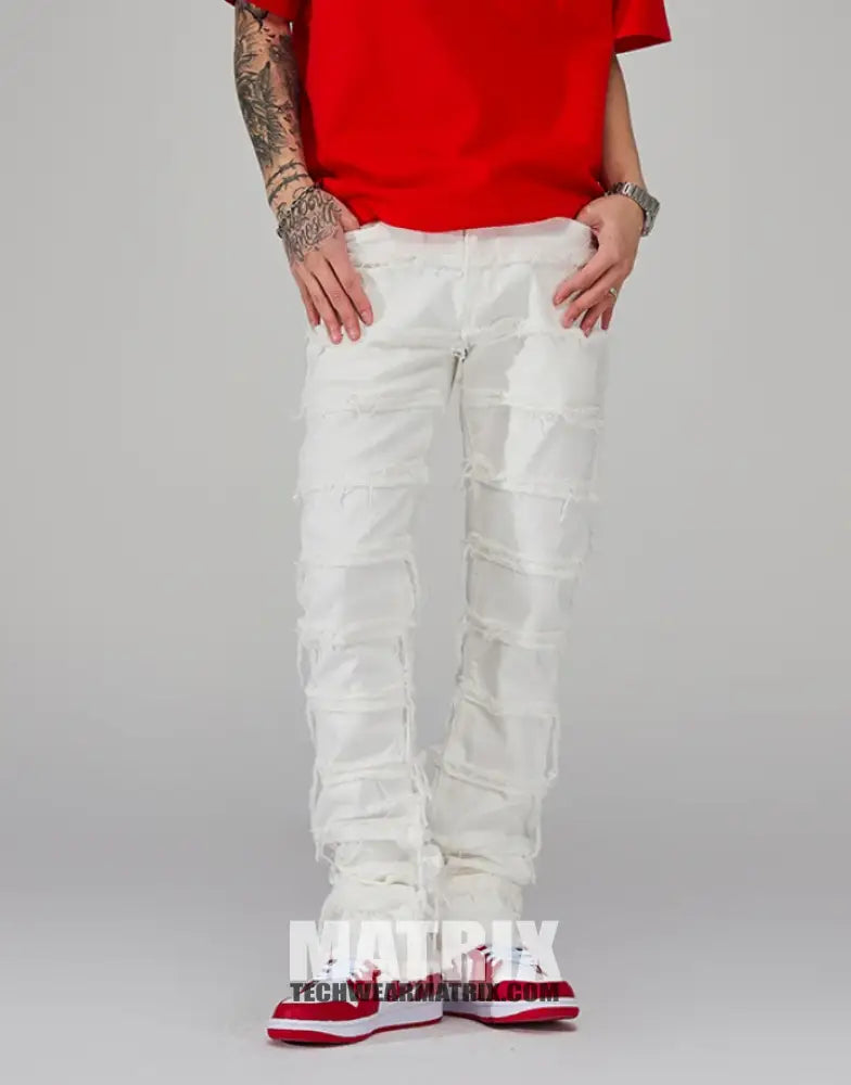 White Stacked Jeans Mens