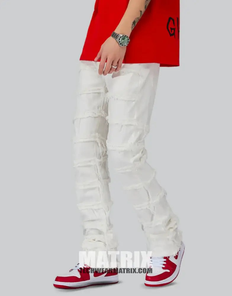 White Stacked Jeans Mens