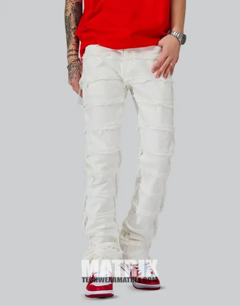 White Stacked Jeans Mens