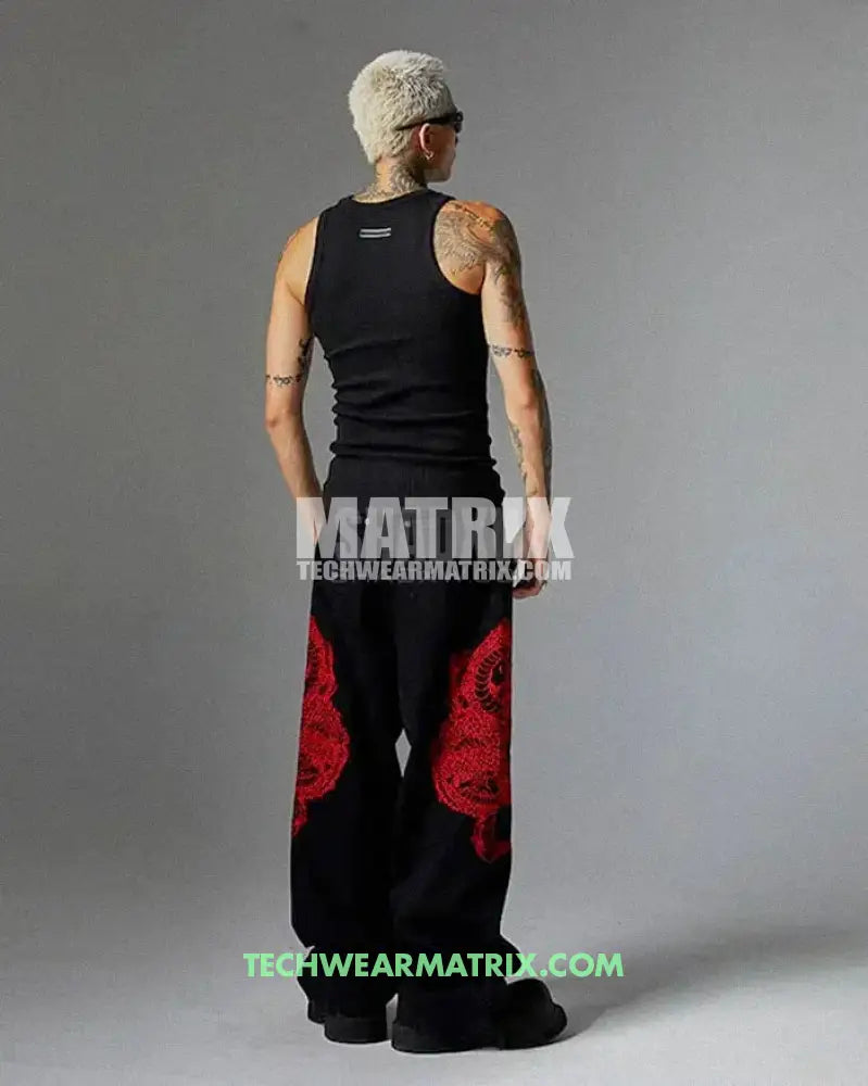 Y2k Dragon Embroidered Pants