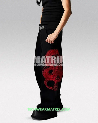 Y2k Dragon Embroidered Pants