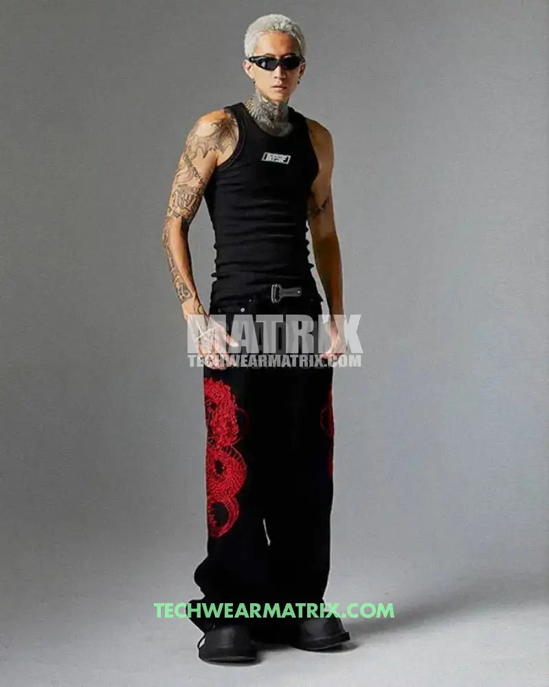 Y2k Dragon Embroidered Pants