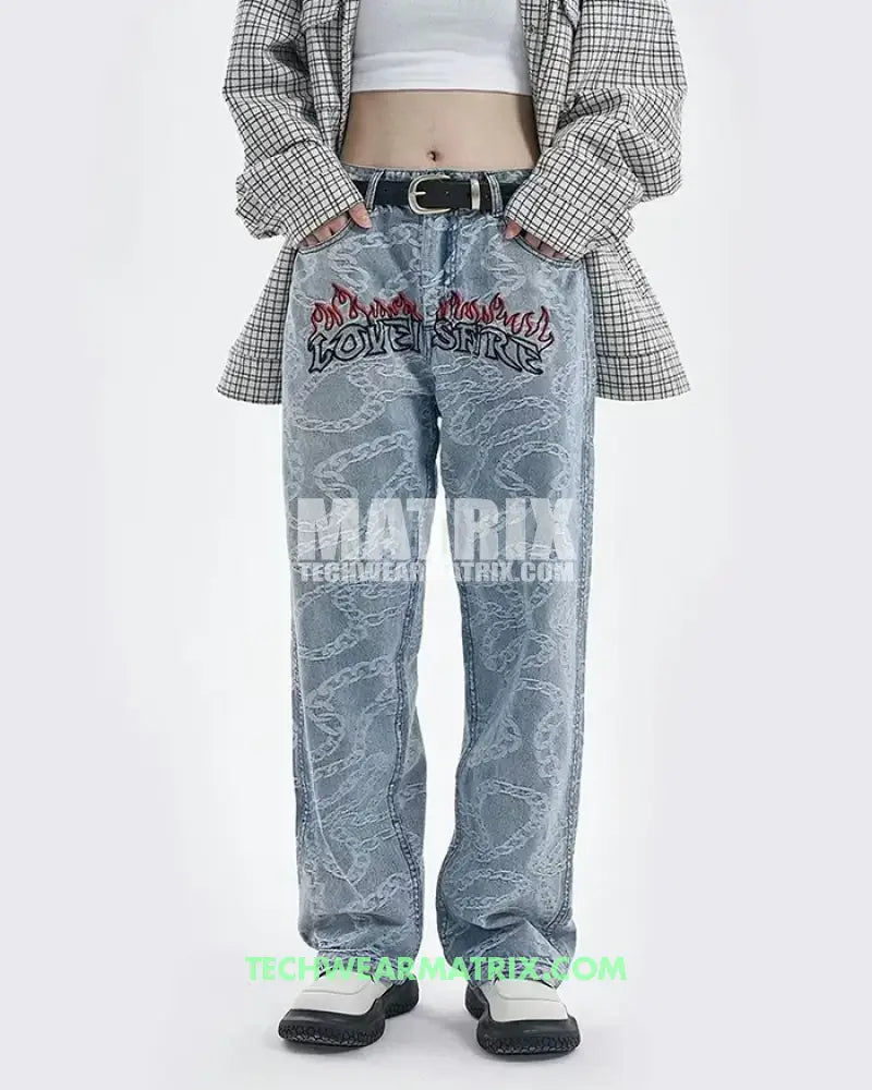 Y2K Light Blue Hip Hop Jeans