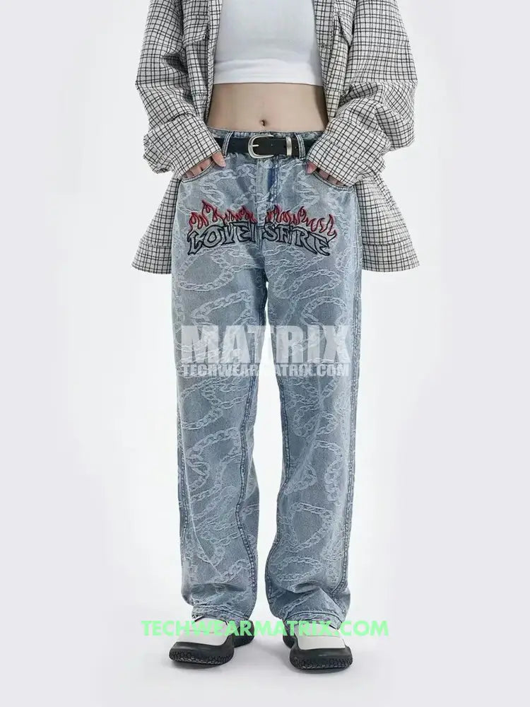 Y2K Light Blue Hip Hop Jeans